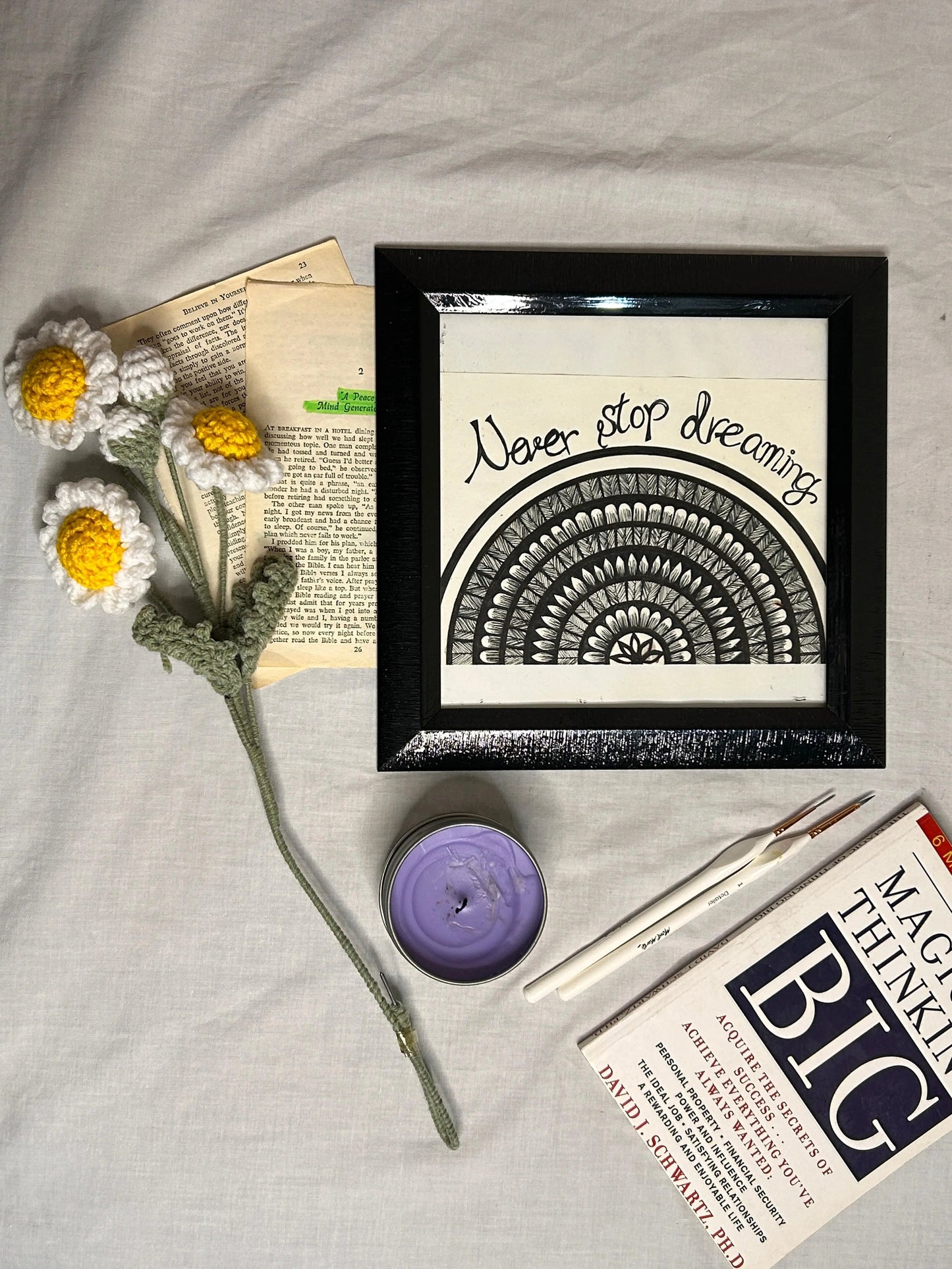 Never Stop Dreaming Hand-Painted Mandala Frames 9”x9”