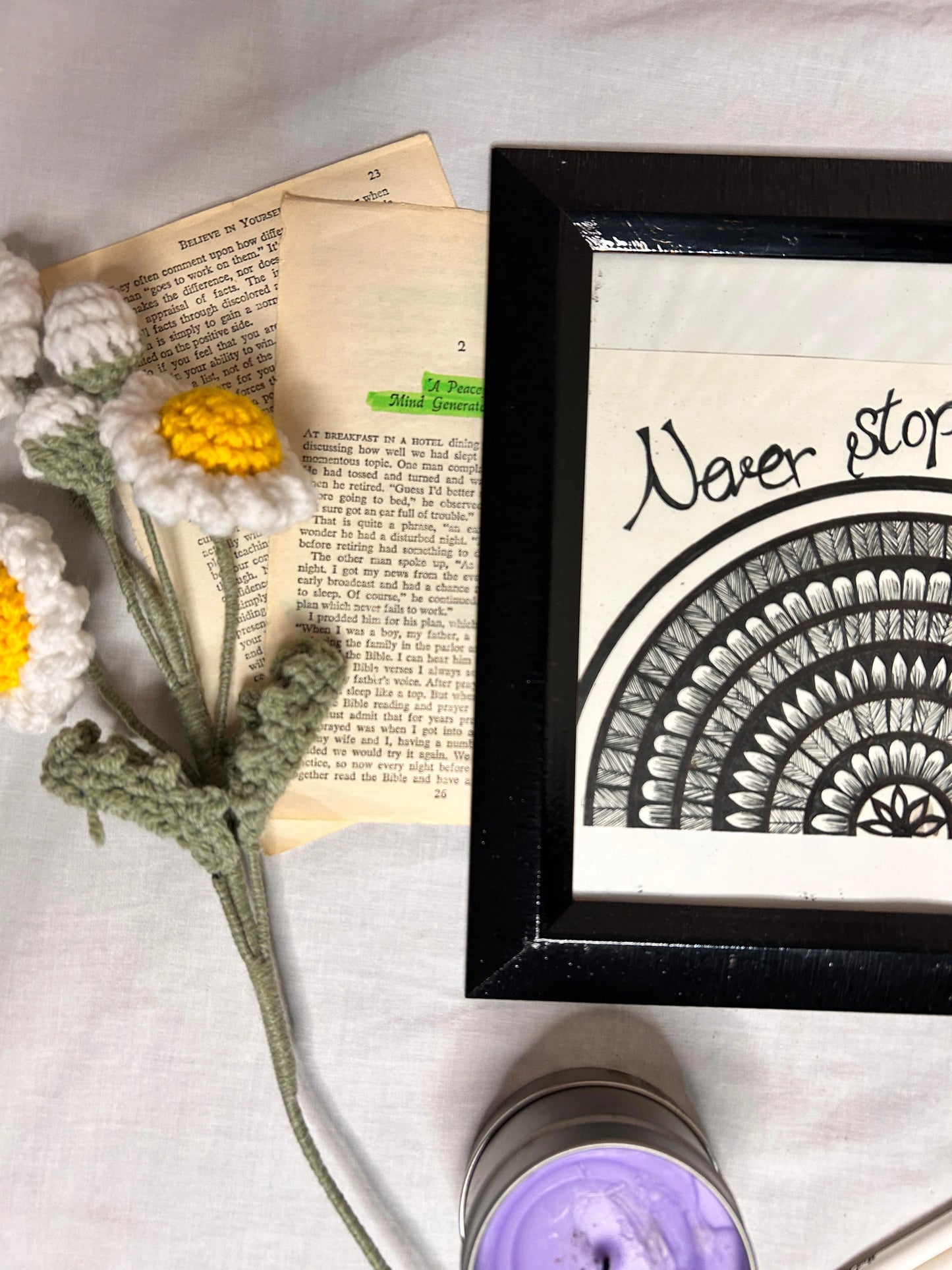 Never Stop Dreaming  Hand-Painted Mandala Frames 9”x9”